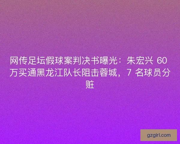 网传足坛假球案判决书曝光：朱宏兴 60 万买通黑龙江队长阻击蓉城，7 名球员分赃